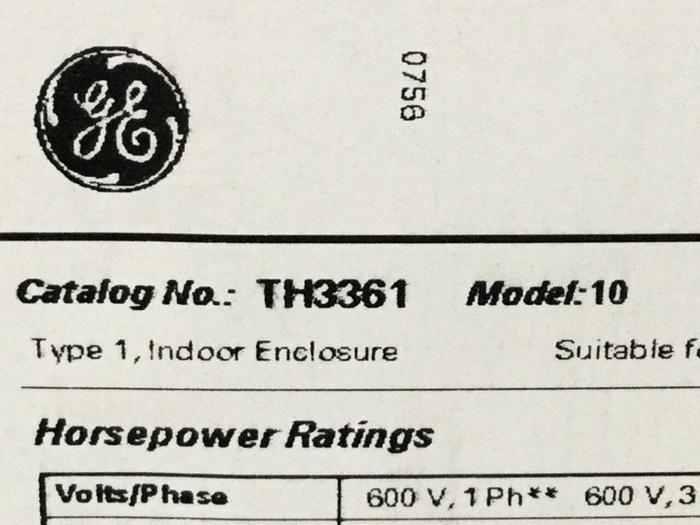 Used GENERAL ELECTRIC / GE 30 Amp Safety Switch TH3361 #107035