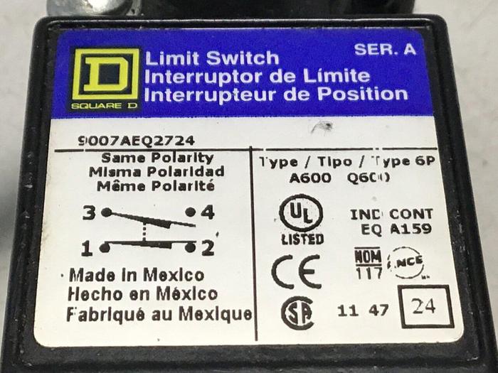 Used SQUARE D Limit Switch 9007-AEQ2724 #122121