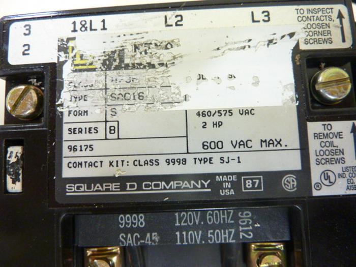 Used SQUARE D Motor Starter Size 00 8736-SA016 #44303
