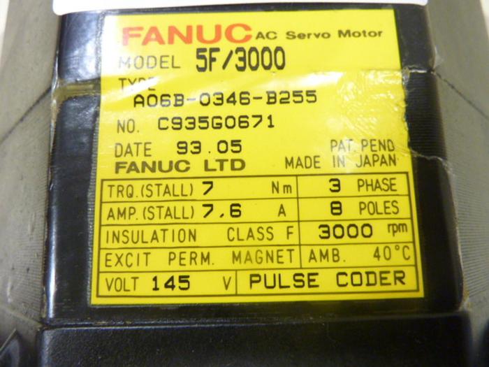 Used FANUC AC Servo Motor A06B-0346-B255 #43368