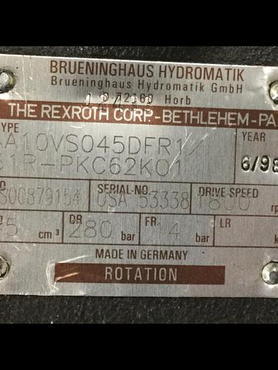 Used BRUENINGHAUS HYDROMATIK Hydraulic Pump AA10VS045DFR1/31R-PKC62K01 #106272