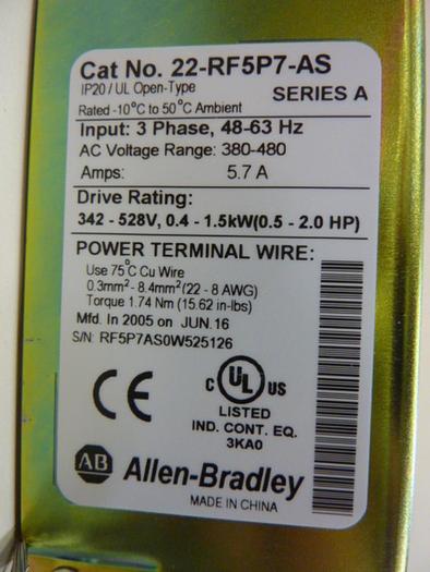 ALLEN BRADLEY Line Filter 22-RF5P7-AS SER A #80436