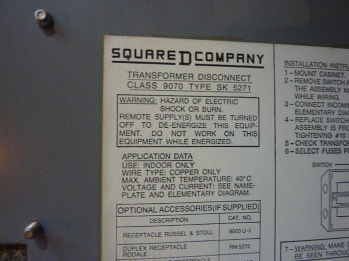 Used SQUARE D Transformer Disconnect 9070-SK5271S #28233