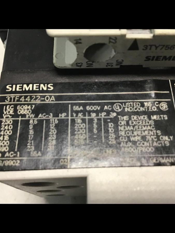 Used SIEMENS Contactor 3TF4422-0A Used