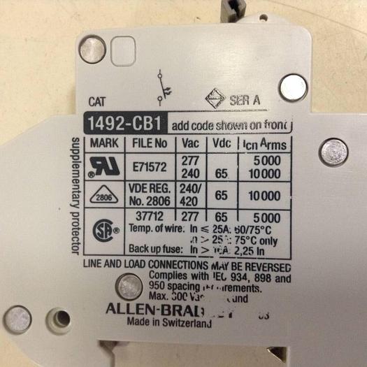 Used ALLEN BRADLEY 15 Amp Circuit Breaker 1492-CB1/G150 SER A #78381