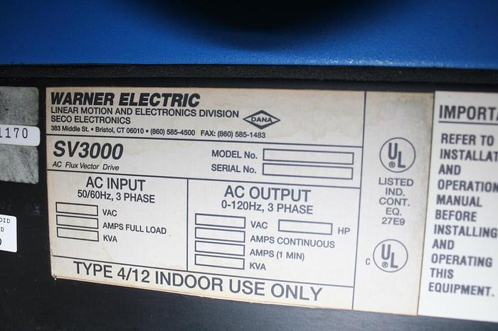 Used WARNER ELECTRIC Servo Drive SV3000 DRIVE Used