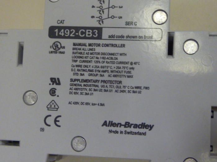 Used ALLEN BRADLEY 5 Amp Circuit Breaker 1492-CB3/G050 SER C #63763