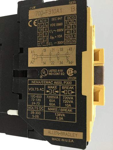 Used ALLEN BRADLEY Relay 700-F310A1 SER B #101844