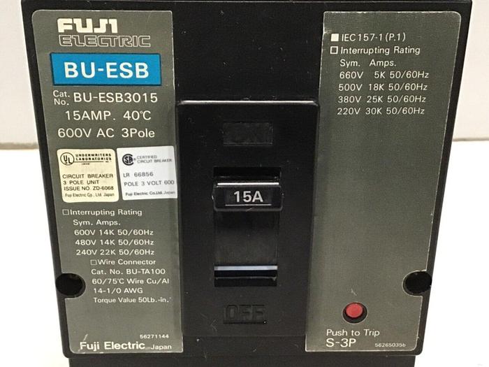 Used FUJI ELECTRIC 15 Amp Circuit Breaker BU-ESB3015 #119739