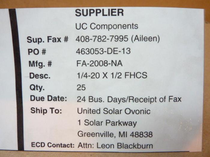 U-C COMPONENTS Flat Head Cap Screw FA-2008-NA #41295