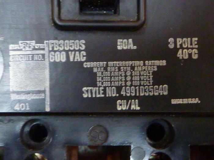 Used WESTINGHOUSE 50 Amp Circuit Breaker FB3050S #28445