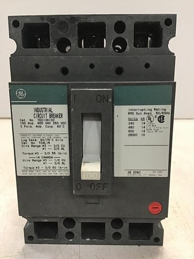 Used GENERAL ELECTRIC / GE 100 Amp Circuit Breaker TED136100 #143730