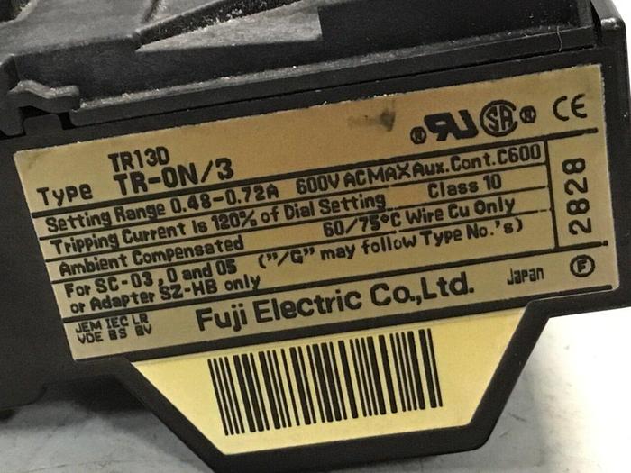 Used FUJI ELECTRIC Overload Relay TR-ON/3 TR13D #125565