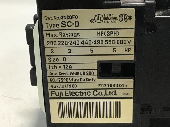 Used FUJI ELECTRIC Contactor SC-0 4NC0F0 #114288