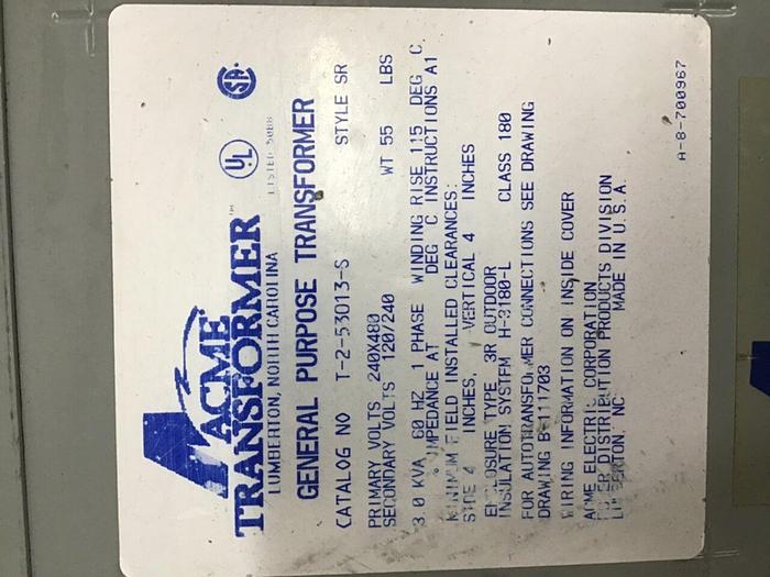 Used ACME 3 kVA Transformer T-2-53013-S #142673