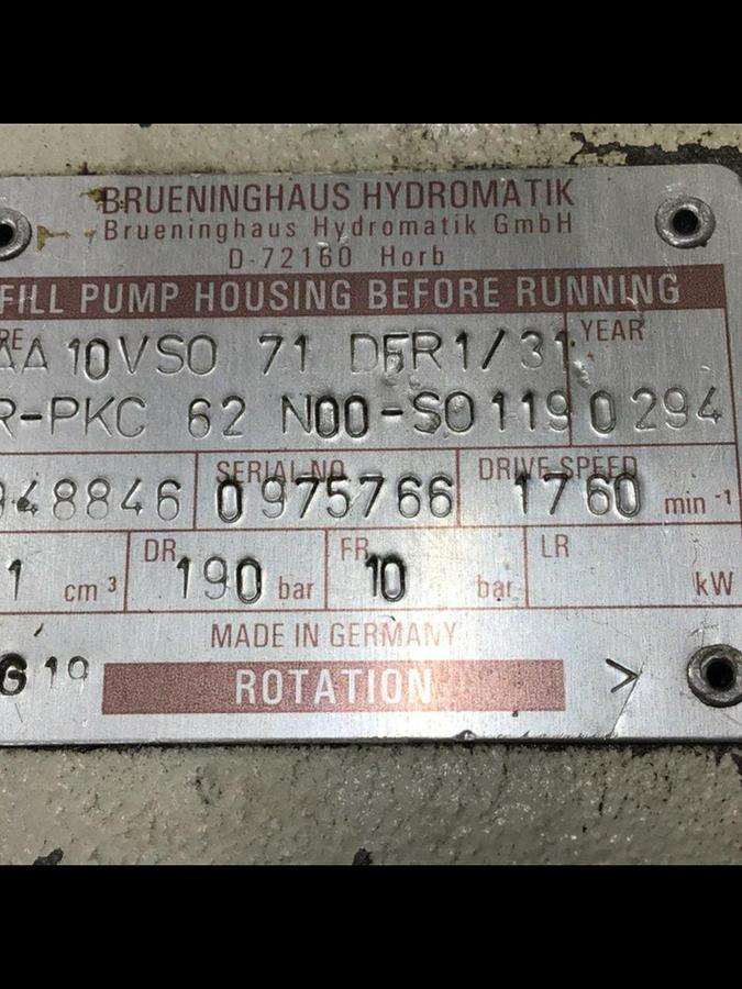 Used BRUENINGHAUS HYDRAULIK Pump AA10VS071DFR131RPKC62N00S0119 #131622