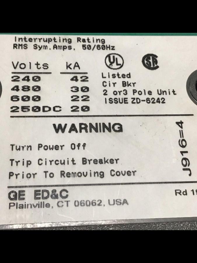 Used GENERAL ELECTRIC 300 Amp Circuit Breaker TJJ436300WL #144291