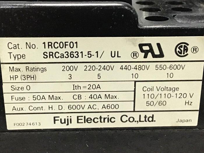 Used FUJI ELECTRIC Contactor SRCA3631-5-1/UL 1RC0F01 #112260