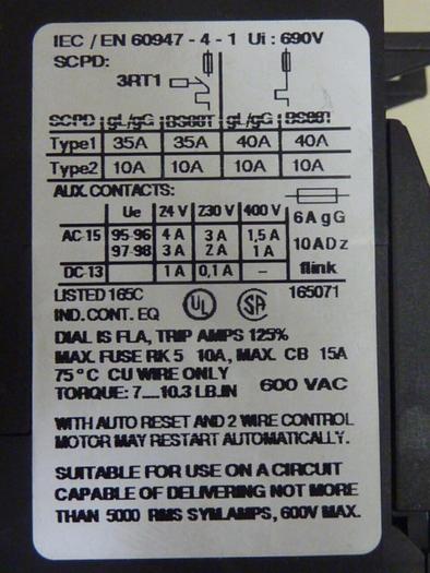 Used SIEMENS Overload Relay 3RU1116-1CB0 #63884
