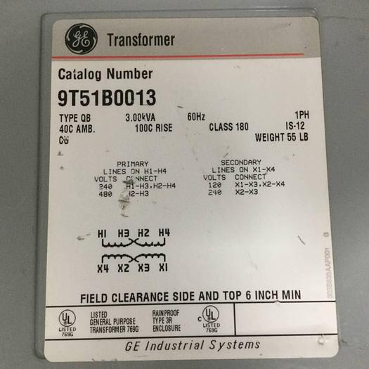 Used GENERAL ELECTRIC 3.00 kVA Transformer 9T51B0013 #91170