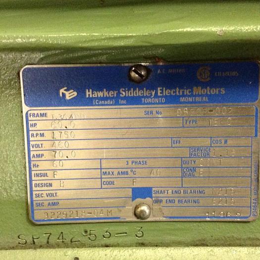 Used HAWKER SIDDELEY 60 HP AC Motor SP74253-3 Used