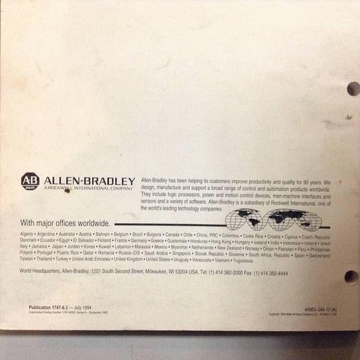 Used ALLEN BRADLEY Installation and Operation Manual 1747-6.2 #77843