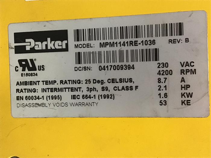Used PARKER 2.1 HP Motor MPM1141RE-1036 Used #142903