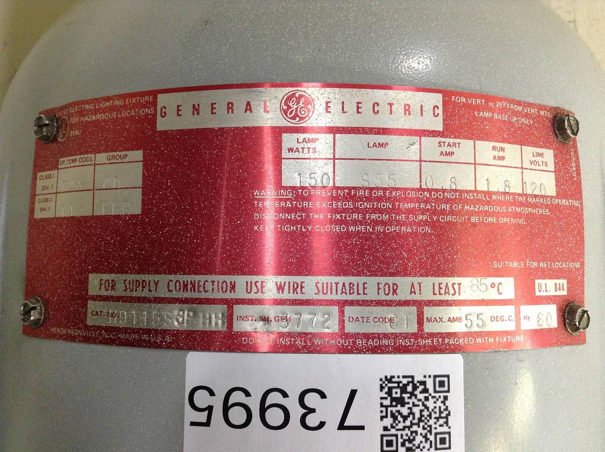 Used GENERAL ELECTRIC Explosion Proof Lighting Fixture H9115S3PHH Used