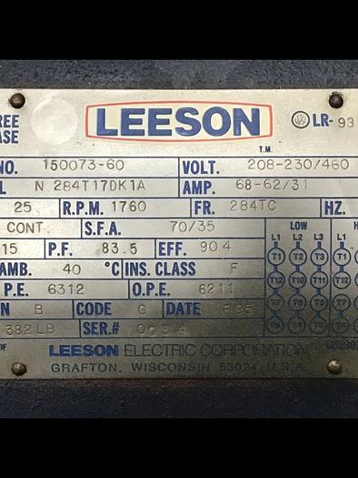 Used LEESON ELECTRIC CO Motor N 284T17DK1A #132040