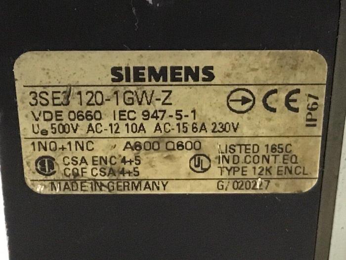 Used SIEMENS Limit Switch3 3SE3 120-1GW-Z #121168