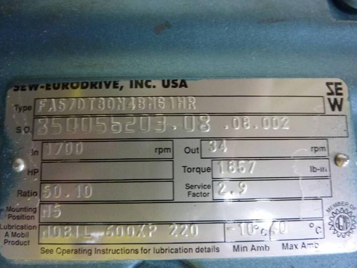 Used SEW EURODRIVE Gear Motor FA57DT80N4BH61HR Used
