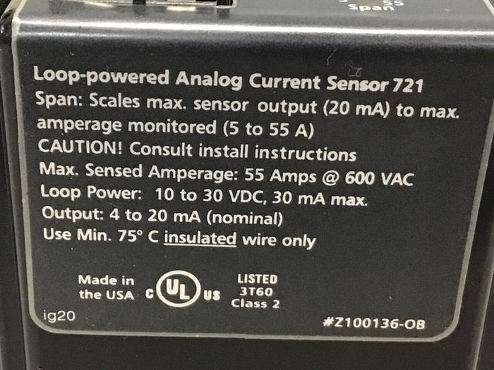Used HAWKEYE INST INC Analog Current Sensor Z100136-OB #123589