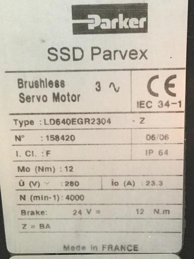 Used PARKER Brushless Servo Motor LD640EGR2304 Used