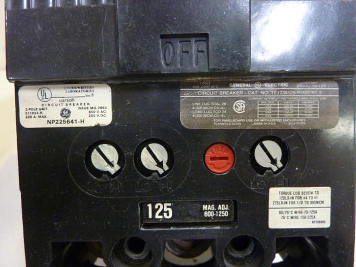 Used GENERAL ELECTRIC / GE 125 Amp Circuit Breaker TFJ236125 Used