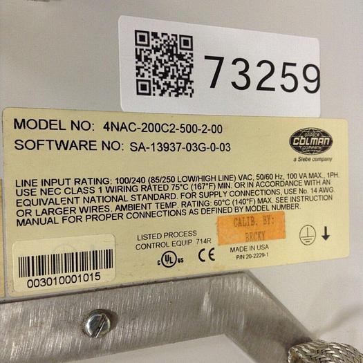Used BARBER COLMAN System Control Cabinet 4NAC-200C2-500-2-00 #73259