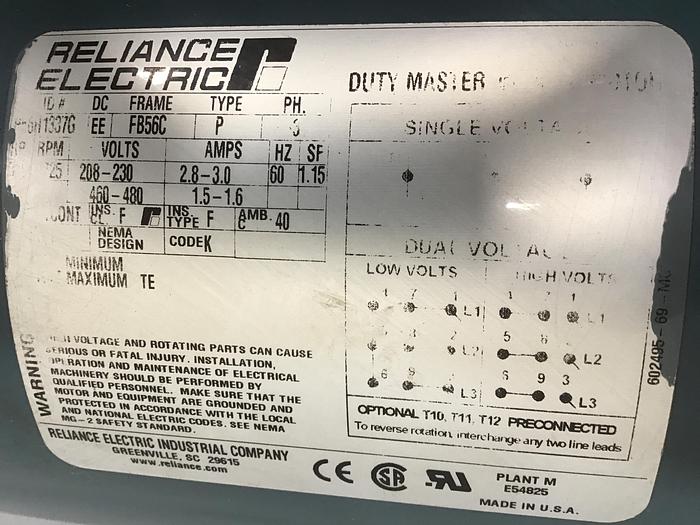 Used RELIANCE ELECTRIC Motor 6H1337G Used #139063