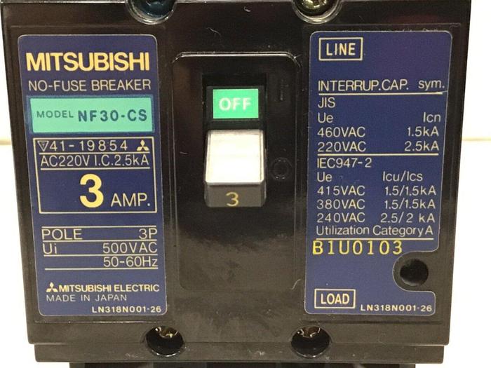 Used MITSUBISHI 3 Amp Circuit Breaker NF30-CS-3 #119794