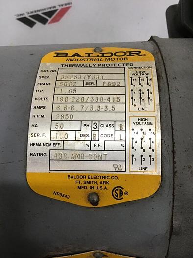 Used BALDOR 1.85 HP Regen Blower Motor 35J337Y331 Used