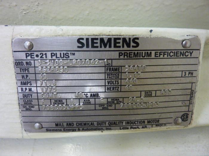 Used SIEMENS 60 HP Induction Motor RGZFESD Used