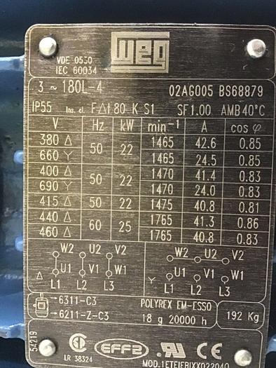 Used WEG 34 HP Motor 02AG005 BS68879 Used