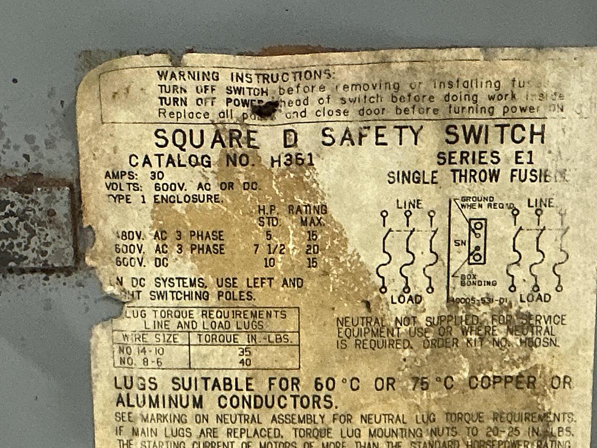 Used SQUARE D H361