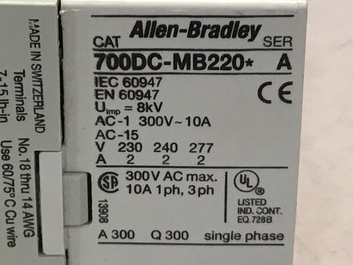 Used ALLEN BRADLEY Relay 700DC-MB220 SER A Used