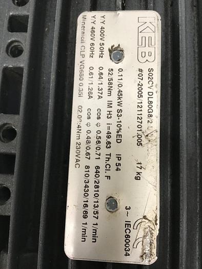 Used KEB 0.15/0.60 HP Motor S02CVDL80G8/2 #139520