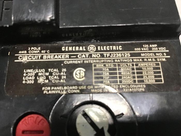 Used GENERAL ELECTRIC / GE 125 Amp Circuit Breaker TFJ236125 Used