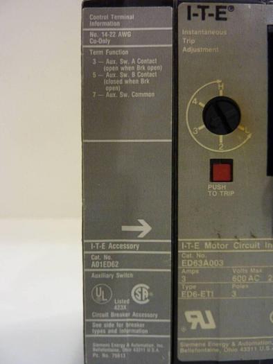 Used SIEMENS 3 Amp Circuit Breaker ED63A003 #42328