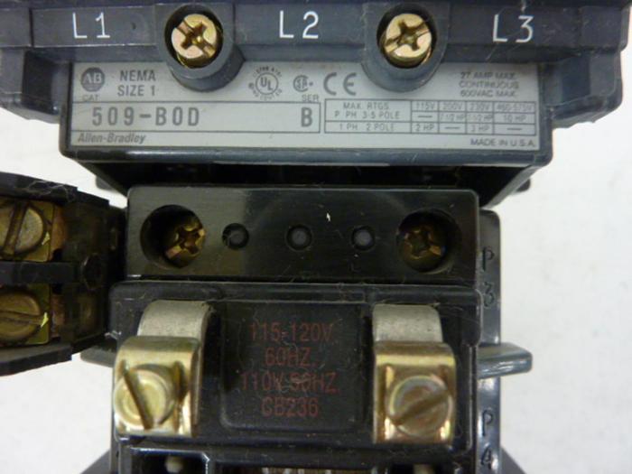 Used ALLEN BRADLEY Starter Size 1 509-BOD SER B W35 #51874