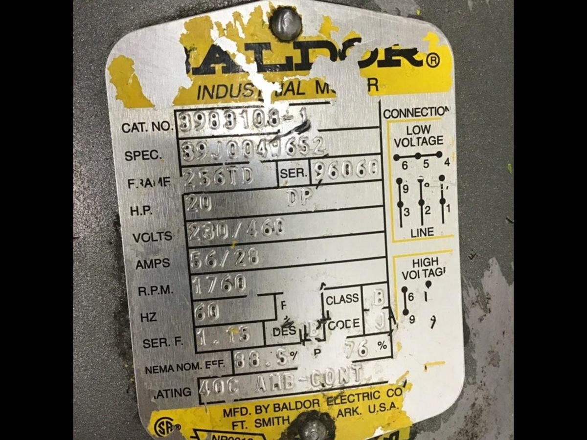 Used BALDOR 20 HP Industrial Motor 3983108-1 Used #128566