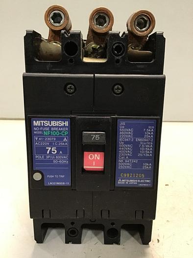 Used MITSUBISHI 75 Amp Breaker & Control Switch NF100-CP 75 AMP Used