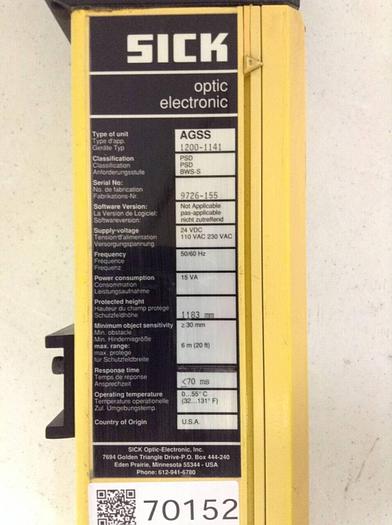 Used SICK OPTIC ELECTRONIC Light Curtain AGSS 1200-1141 Used