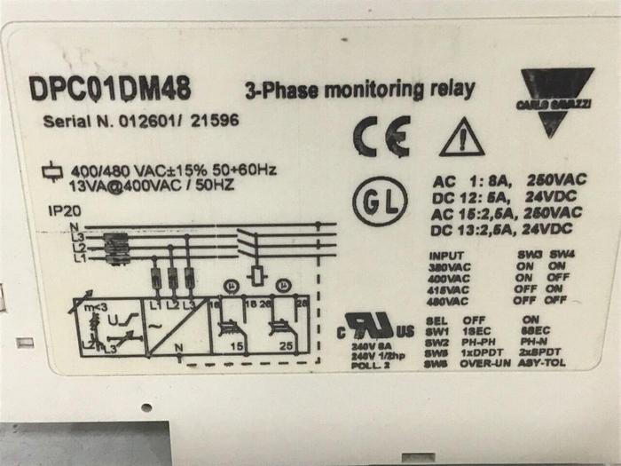 Used CARLO GAVAZZI 3 Phase Monitoring Relay DPC01DM48 #136806